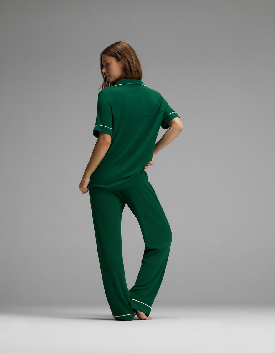 Women's Bamboo Rib-Knit Classic Short Sleeve & Pant Pajama Set