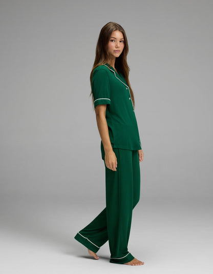 Women's Bamboo Rib-Knit Classic Short Sleeve & Pant Pajama Set