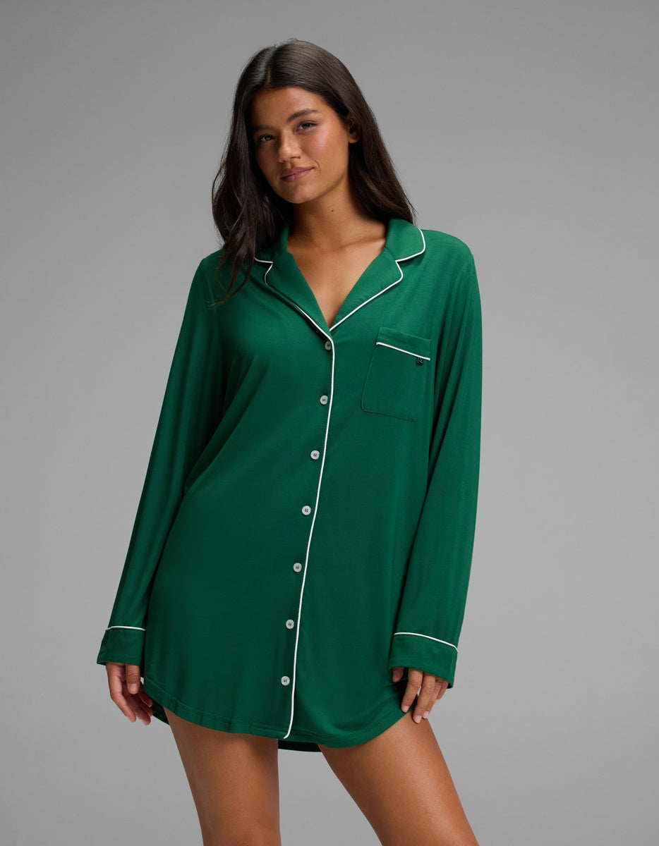 Women's Bamboo Stretch-Knit Long Sleeve Sleep Dress